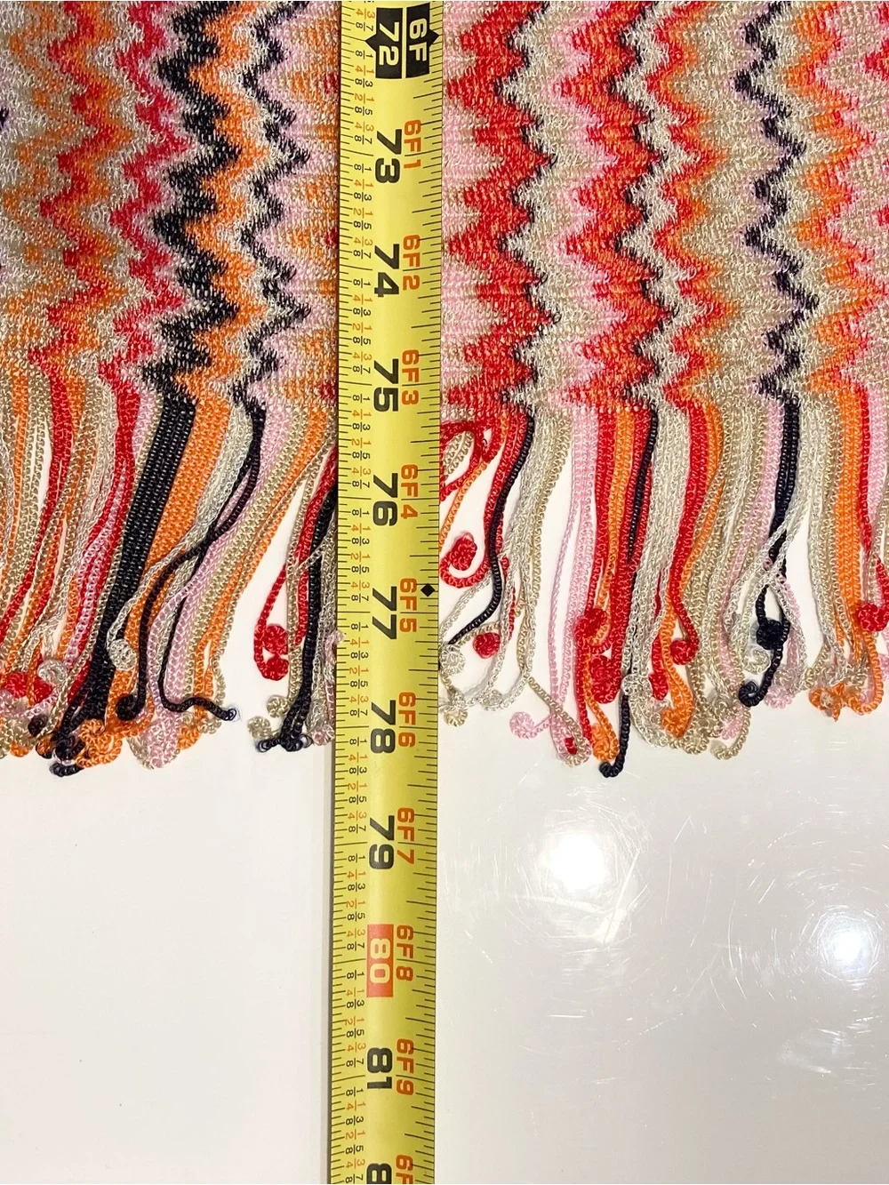 MISSONI Scarf 12.5”x76”ITALY Chevron ZigZag Silver-Lyrics Fringe Knit Multicolor
